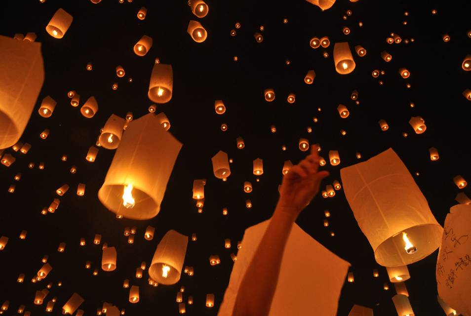 Lanterns floating up to the sky